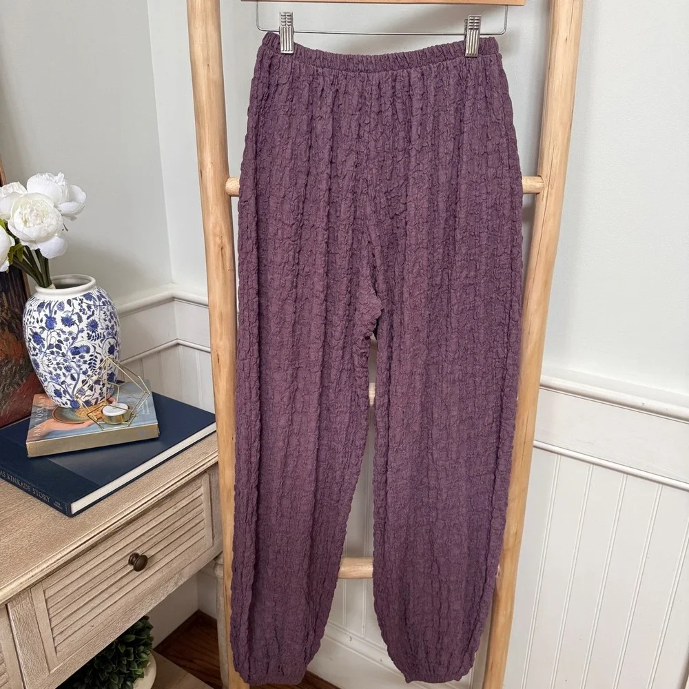 ZARA Textured Purple Gauze Cropped‎ Pants Elastic Waist Size Small